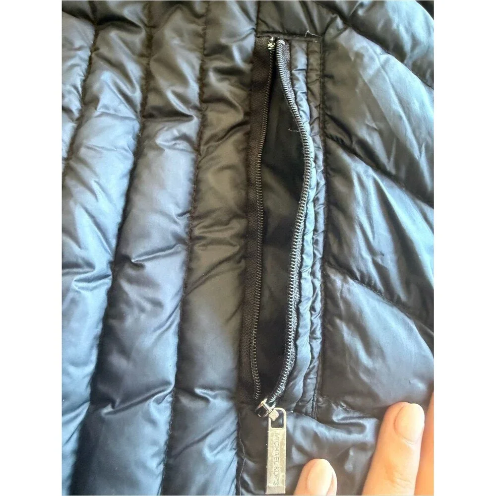 Michael Kors Black Puffer Jacket with Gold Logo Medallion